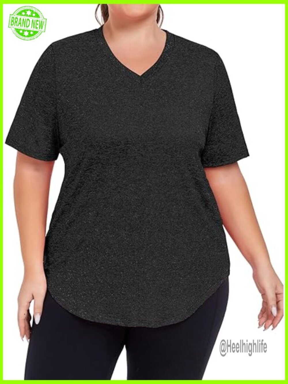Plus Size V-Neck Workout Top Loose Fit Yoga Tee Summer Activewear XL-5XL